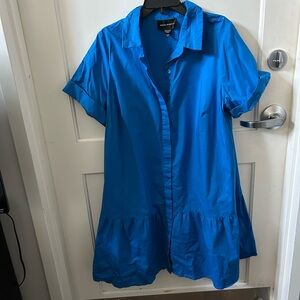 Donna Morgan Blue Short Sleeve Button-Up Dress